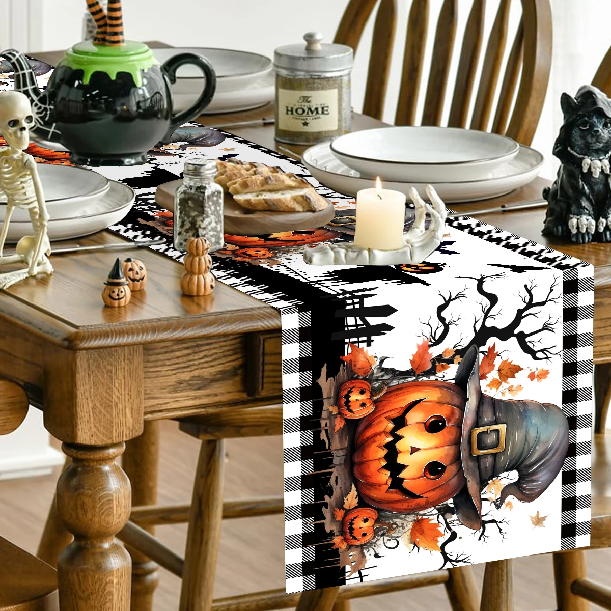 مفرش طاولة الهالوين لتزيين حفلات الهالوين للأطفال، مفرش طاولة شبح اليقطين المخيف، خدعة أو علاج لوازم الحفلات