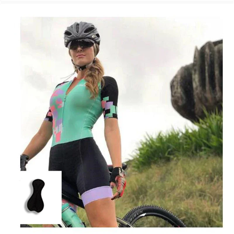 Women\'s Cycling Jersey Set, Summer Biking Clothes Road Bike Shorts Padded Outfit Bicycle Shirts Short Sleeve Triathlon Jumpsuit