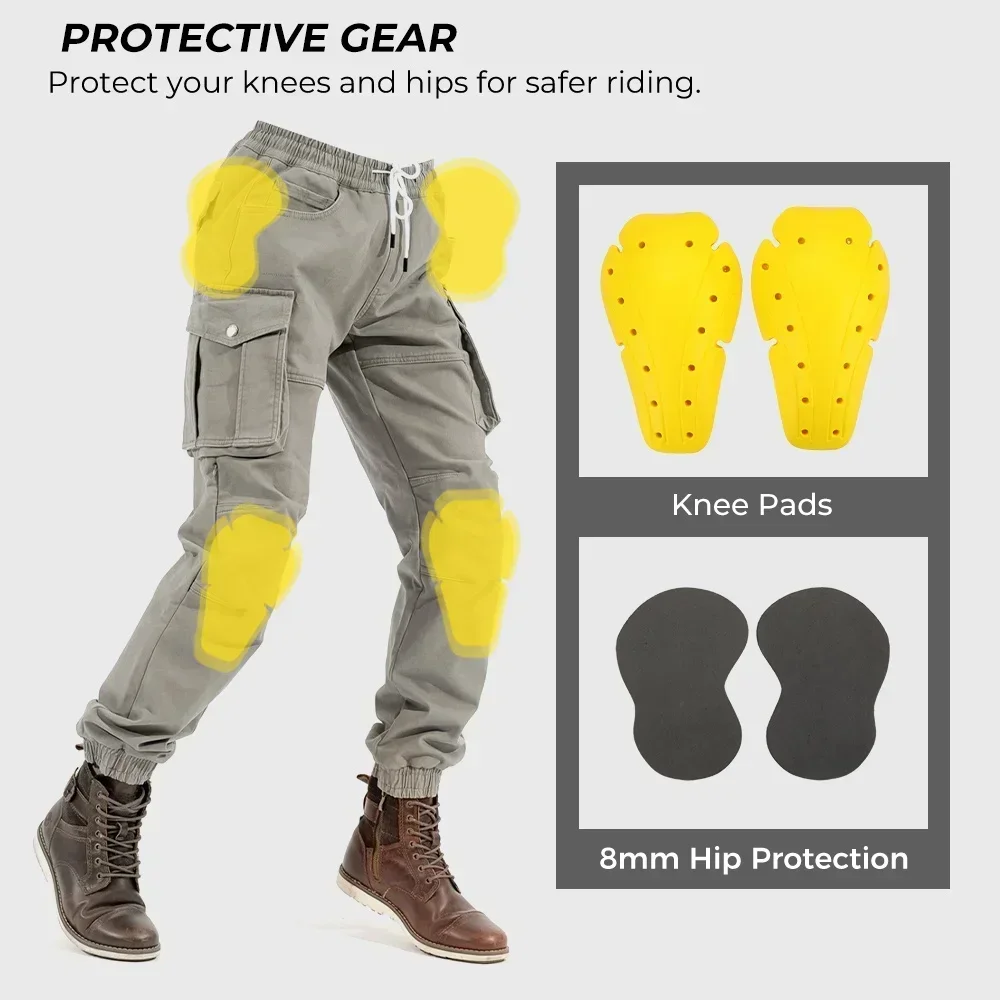 Men‘s Motorcycle Riding Pants Trousers Large Pockets Durable Protective Gear Slim Elastic Motorcross Motorbike Outdoor Cycling