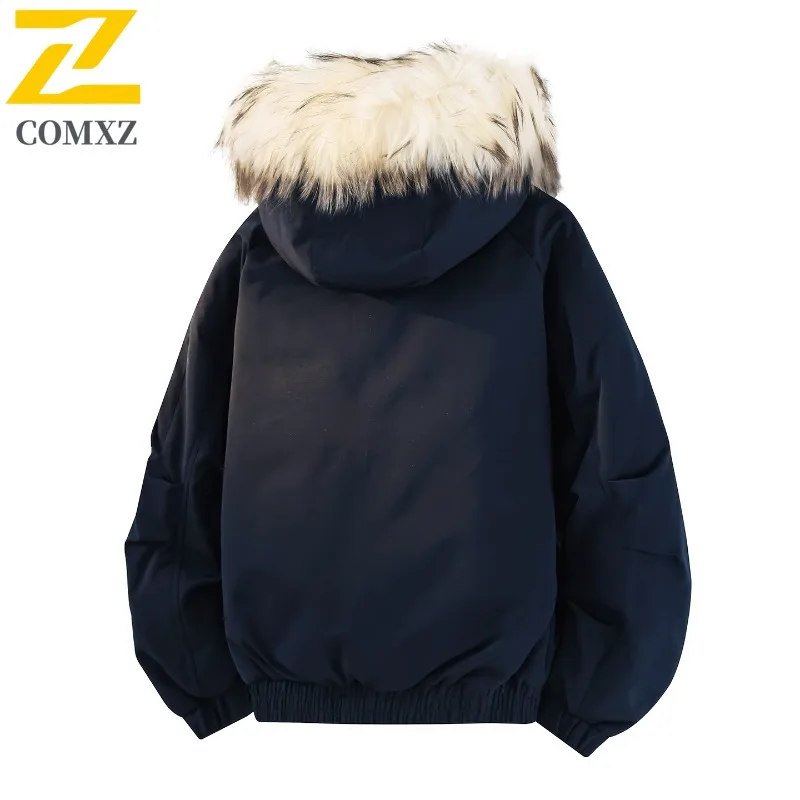 COMXZ Men Down Jacket High Quality Hooded Outdoor Mountaineering Thickened Warm Parka Solid Color Comfort Winter Down Coats