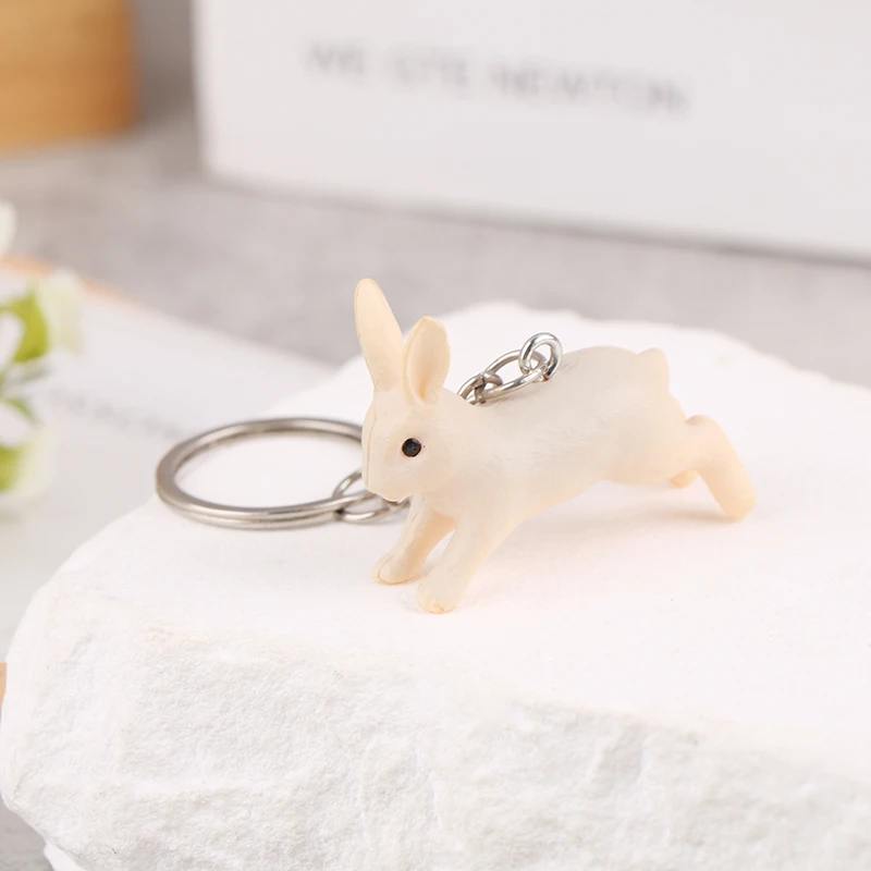 3D Cute Running Little Rabbit Keychain Pendant Cartoon Mini Simulation Bunny Keyring Couple Backpack Charms Car Bag Decor Gifts