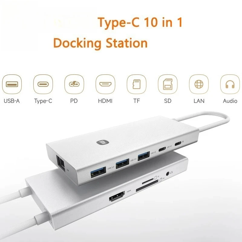 

Type-C 10-in-1 Hub USB 3.0 4K HDMI Splitter with Rj45 PD 100W SD/TF Card for MacBook Pro Air Laptop Android Windows