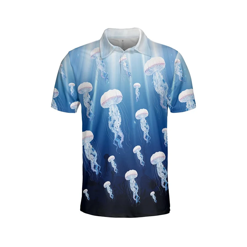 

Beautiful Sea Animal Colorful Polo Shirt For Men Marine Life 3D Printed T-Shirts Summer Lapel Tops Oversized Short Sleeve Tees