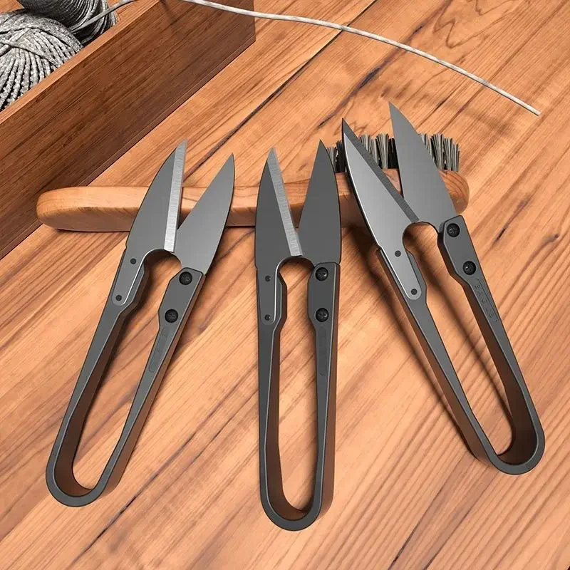 Stainless Steel U-shaped Elastic Scissor Black Carbon Steel Clothing Needle Thread Sewing U Thread Scissors for Fabric