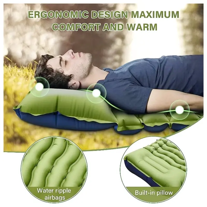

ABMV-Ultralight Camping Sleeping Pad Camping Sleeping Pad With Pillow Built-In Foot Pump Inflatable Pad