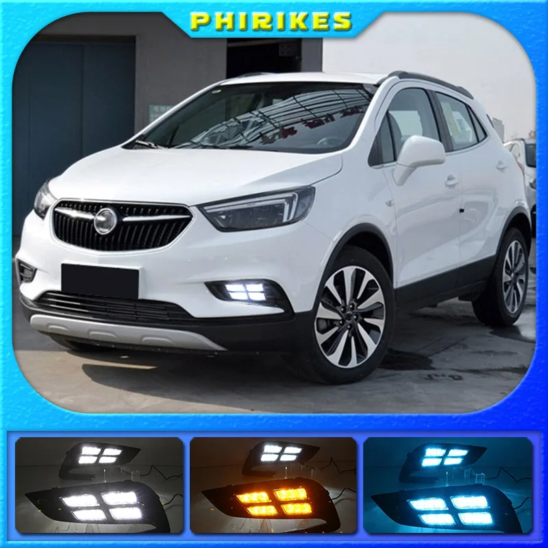 

1Pair For Buick Encore Opel mokka 2017 2018 LED DRL Daytime Running Lights Daylight Fog light with Yellow signa