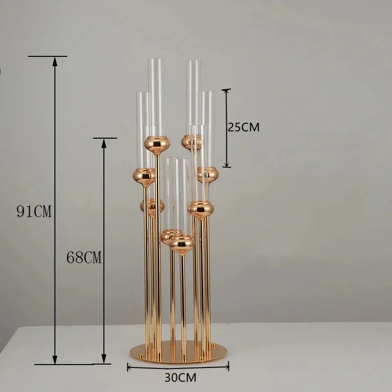 91 cm hoher Kerzenständer aus goldfarbenem Metall mit 8 Armen, ideal für Hochzeiten im Freien, Geburtstagsfeiern, Verabredungen, Einweihungsfeiern und als Heimdekoration. – Detail 3