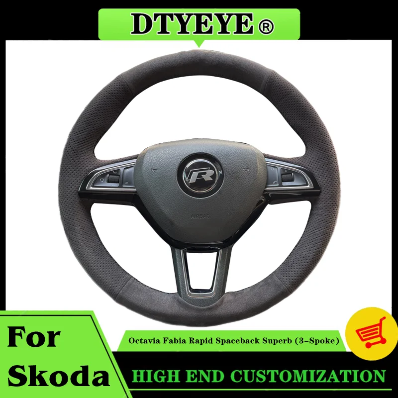 

Car Steering Wheel Cover For Skoda Octavia Fabia 2016 2017 Rapid Spaceback Superb (3-Spoke) DIY Suede Steering Wheel Braid