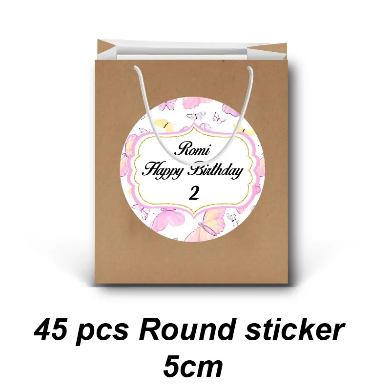 Etichette personalizzate per sacchetti di succo di farfalla ad acquerello bottiglia d'acqua sacchetto di patatine di vino cioccolato Candy Bar Tag Sticker decorazioni di compleanno