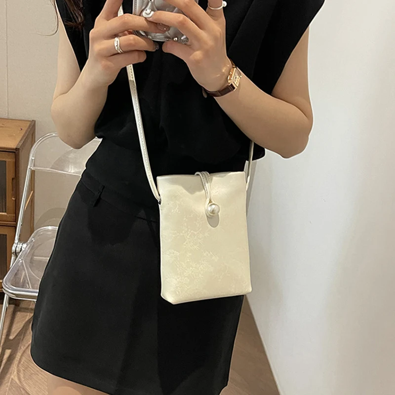 

Маленькие сумки через плечо для женщин, модные ретро жаккардовые жемчужные пуговицы, милая сумка для мобильного телефона, кошелек, кошельки, сумка