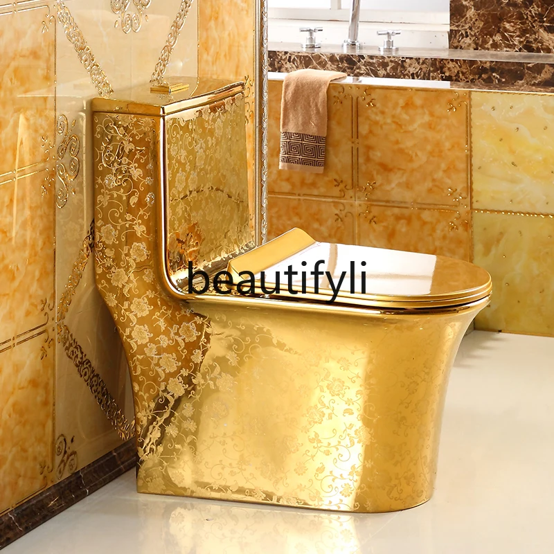 Household gold relief toilet siphon water-saving European toilet ceramic retro