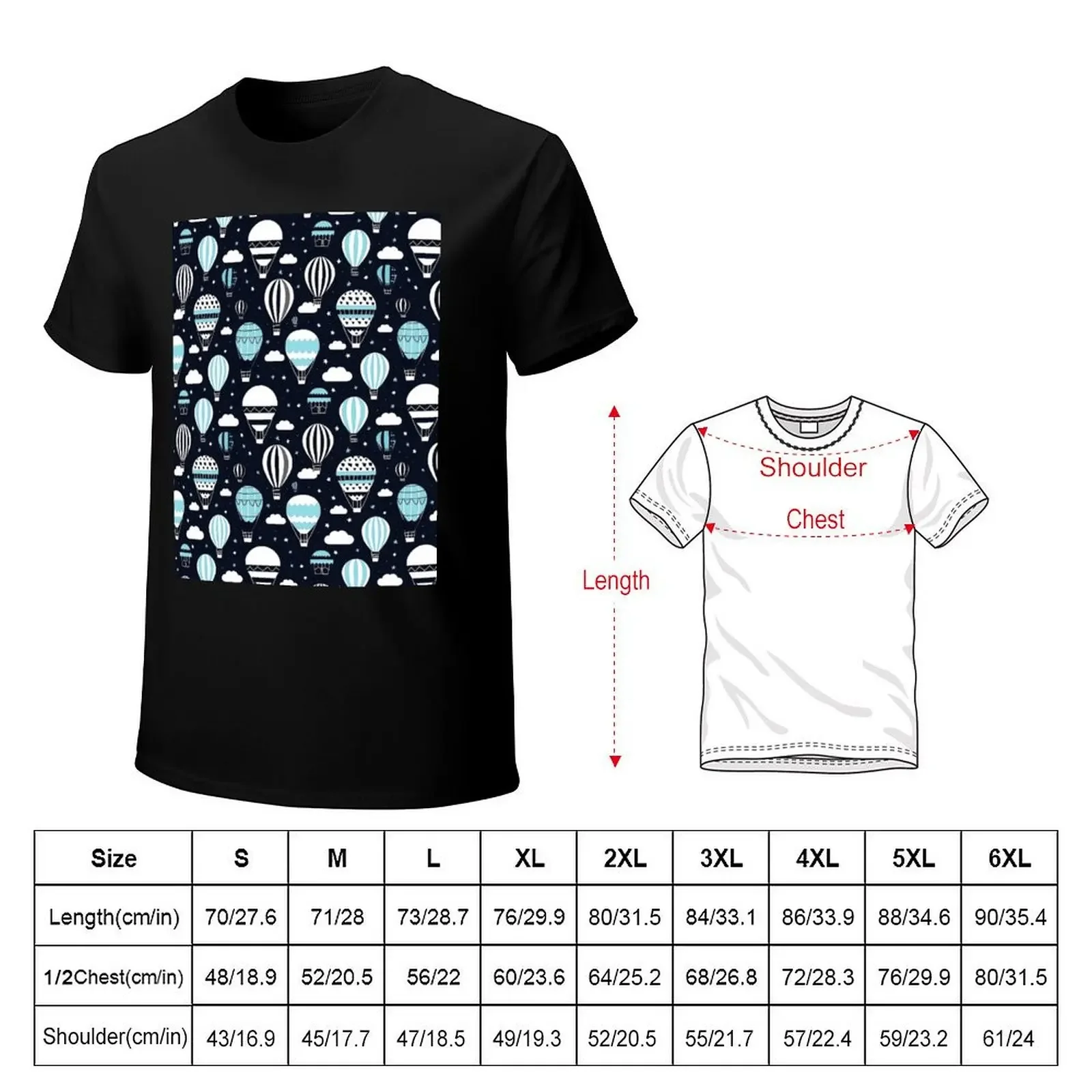 Hot Air Balloon Pattern Cute Colorful Vintage Retro T-shirt korean fashion sweat hippie clothes mens graphic t-shirts