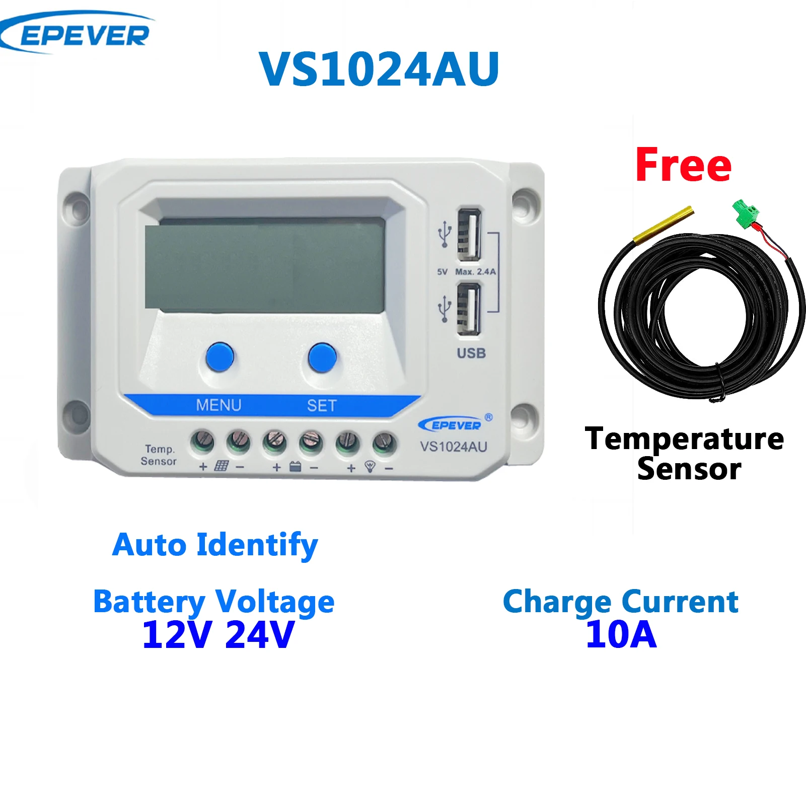 EPEVER solar PWM panel power regulator with temperature sensor 10amp 10A charge Controller VS1024AU