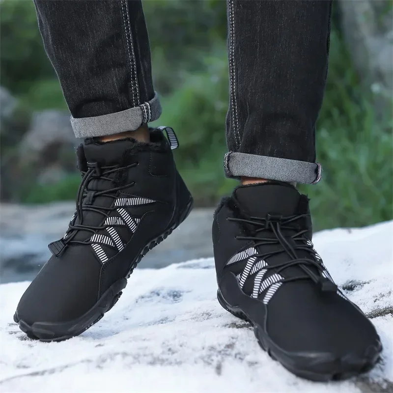Men Non-slip Hiking Shose BareFoot Boots Winter Waterproof Snow Boots Outdoor Walking Shoe Warm Fur Ankle Leisure
