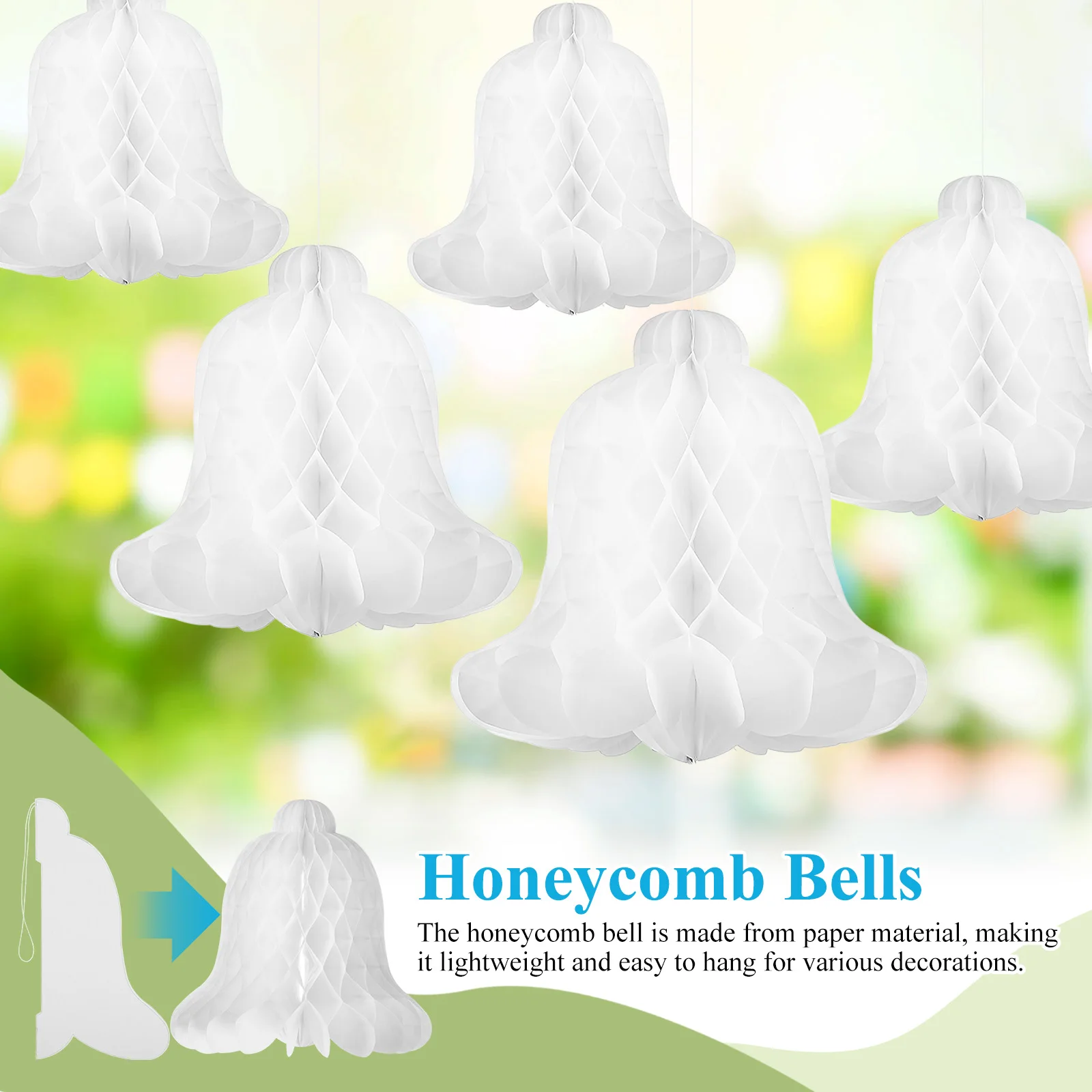 

5 pcs Paper Bells Lightweight Hanging Decor Christmas Hanging Ornaments For Christmas Wedding Party Shower Bridal Events