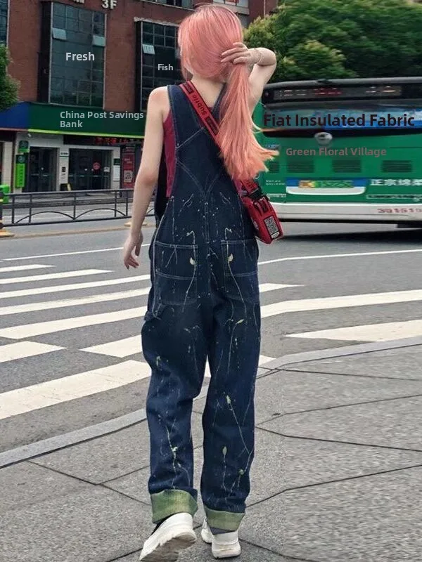 안티에이징 스플레이드 데님 오버롤 여성용 봄 가을 신상품 대형 사이즈 슬림핏 원피스 바지