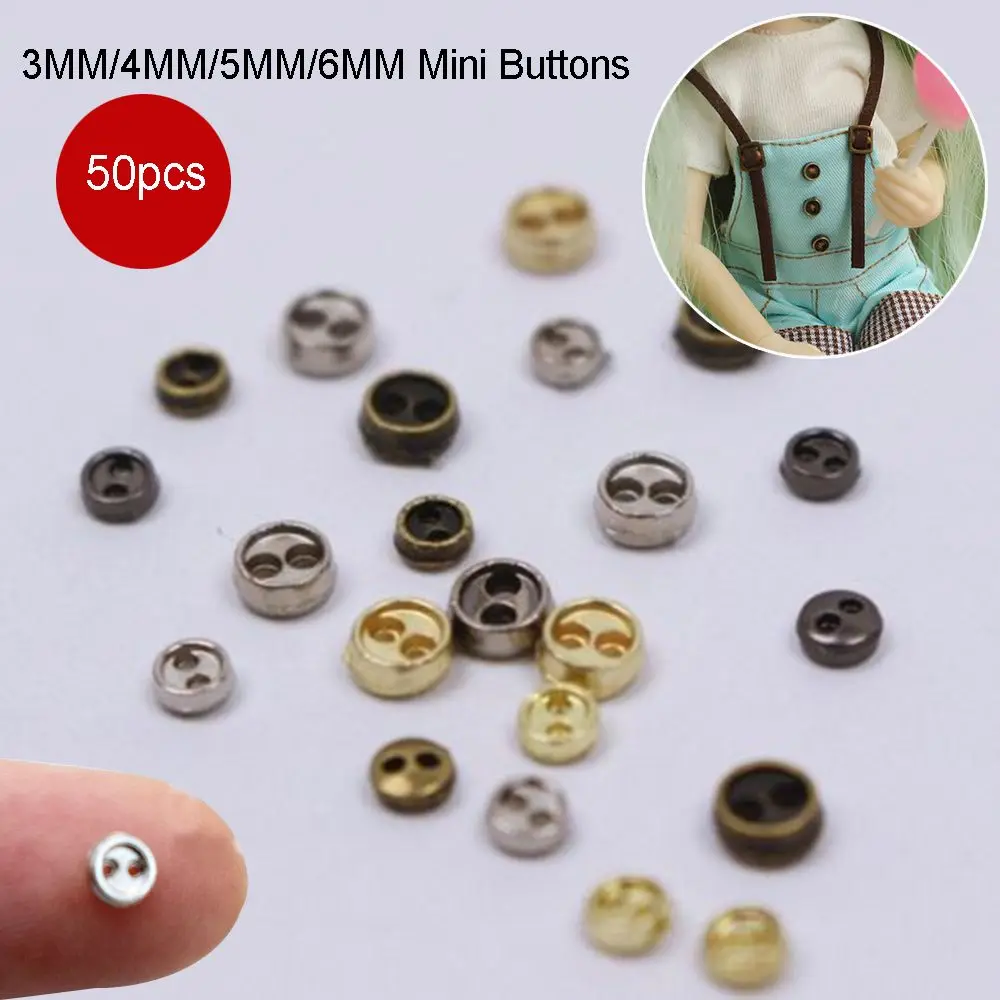 50 sztuk/partia Mini metalowe guziki 3mm/4mm/5mm ręcznie robione śliczne DIY ubranka dla lalek okrągłe guziki miniaturowe ubranka dla lalek akcesoria