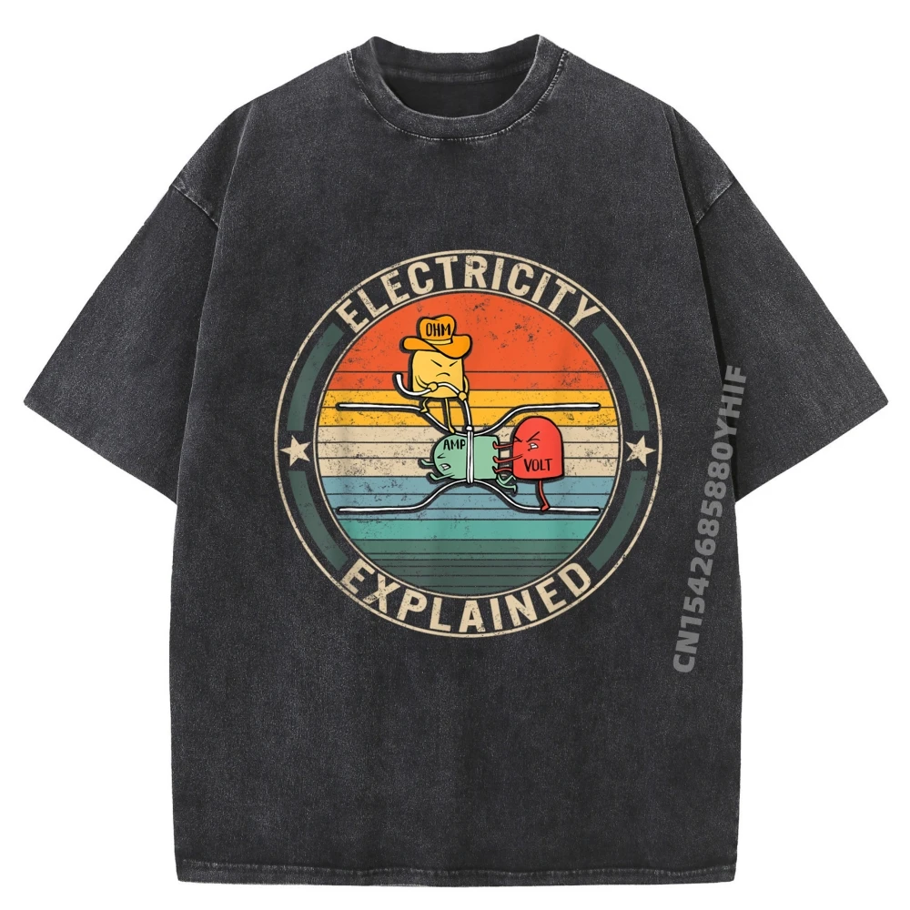 

Design Electricity Explained Cute Ohm Volt Daily Wear T Shirt Graphic Tees For Men Classic Cotton Washed T-shirts Women