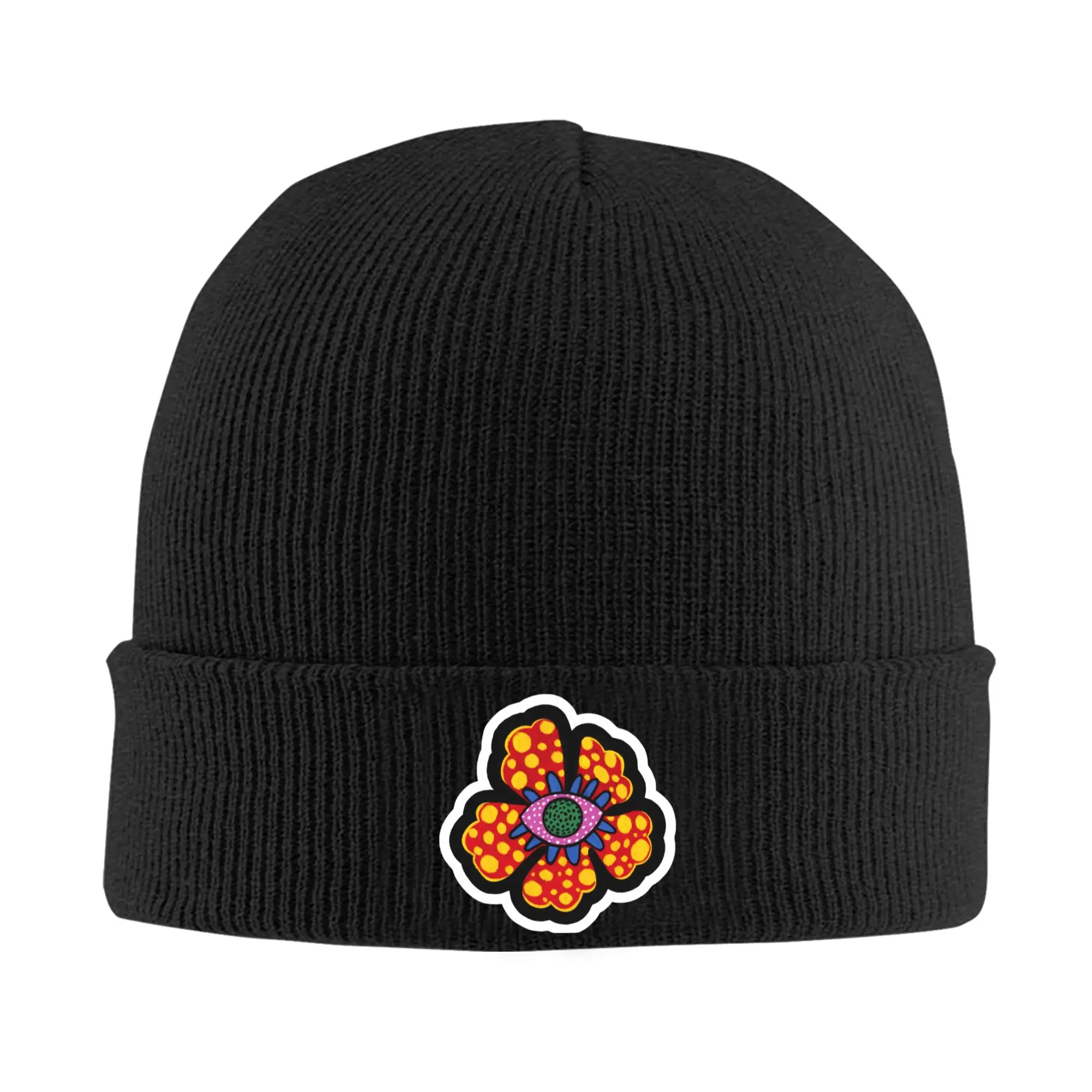 Yayois Kusamas Flower Pop Art Knitted Caps for Women Men Beanie Autumn Winter Hats Acrylic  Crochet Melon Cap ,