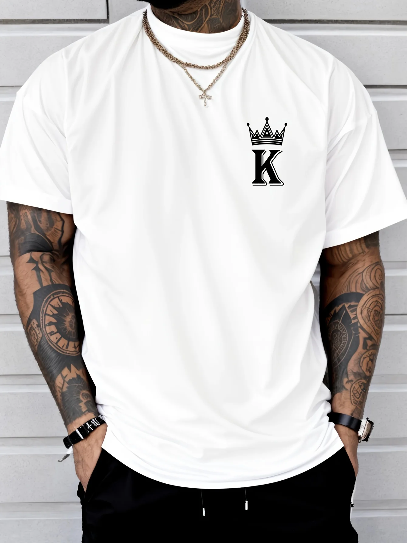 Men's Crown k small letter printed sporty casual multi-purpose short-sleeved T-shirt. New trendy men's top, cool and breathable.
