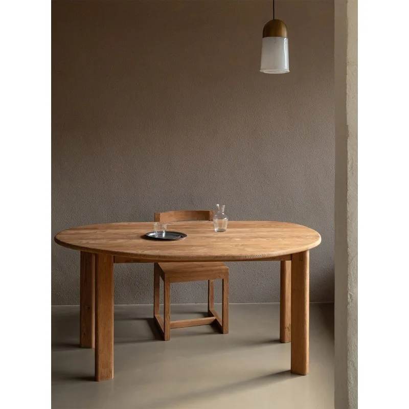 مكتب بيضاوي من الخشب الصلب النقي متوسط الطول من خشب الساج وابي سابي مكتب كمبيوتر بسيط طويل منضدة العمل