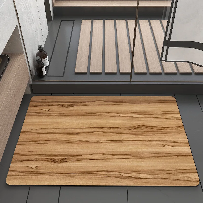 Wood Grain Super Absorbent Bath Mat Non Slip Floor Entrance Carpet Diatomite Waterproof Kitchen Rug Quick Dry Toilet Foot Pad