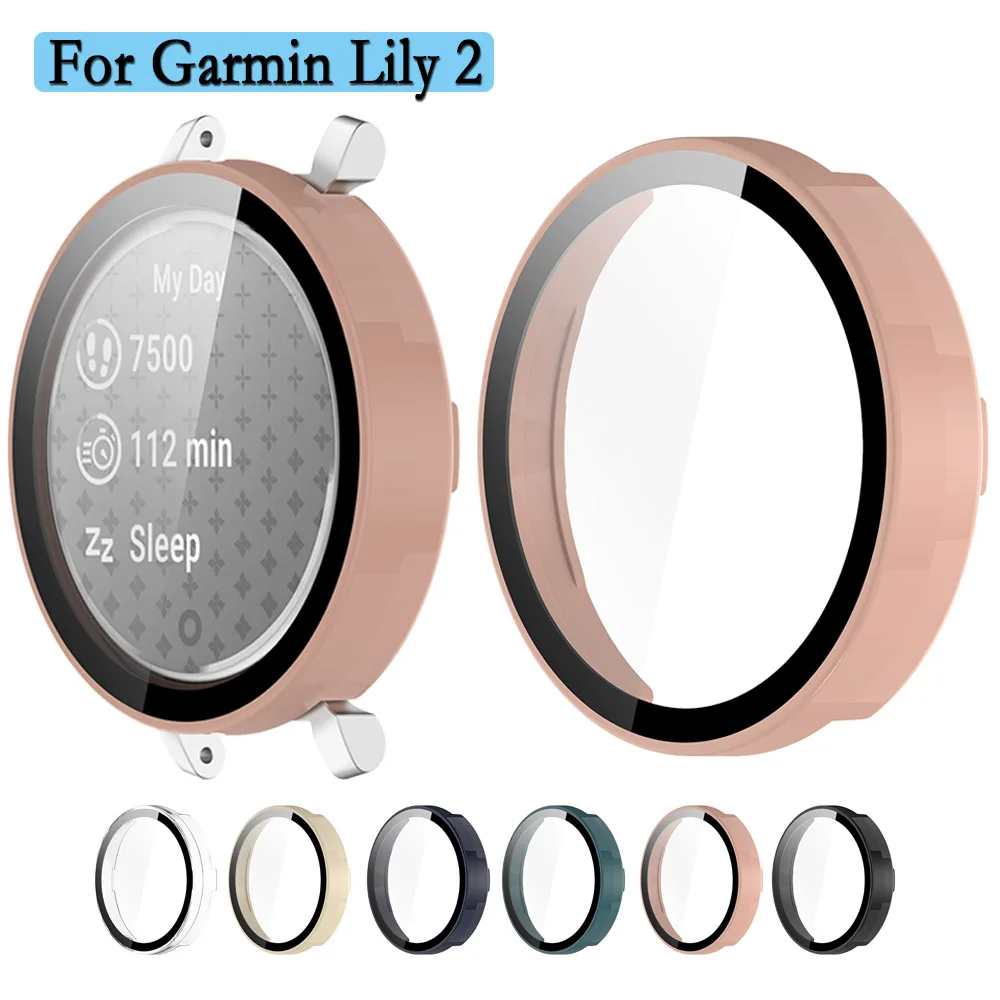 For Garmin Lily 2 Watch Shell 2-in-1 Watch Case+Tempered Glass Hard Cover With Screen Protector Film PC Material