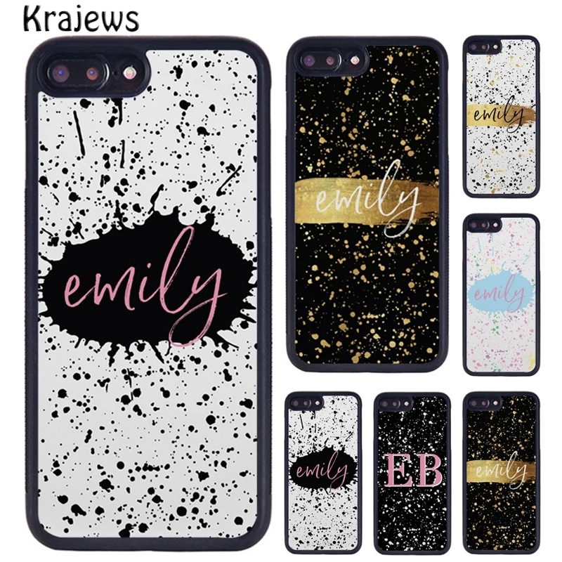 Krajews PERSONALISED INK SPLATTER NAME Phone Case For iPhone 16 15 14 plus 11 12 mini 13 Pro XR XS Max cover coque