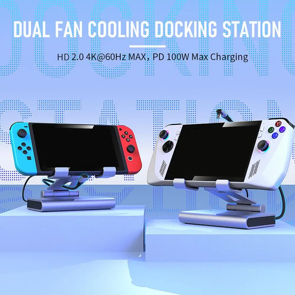 Docking Station for Rog Ally X Legion Go Steam Deck OLED Stand Base 2025 Dual Cooling Fan PD USB Ports 4K 60Hz Gigabit Ethe Q0F6