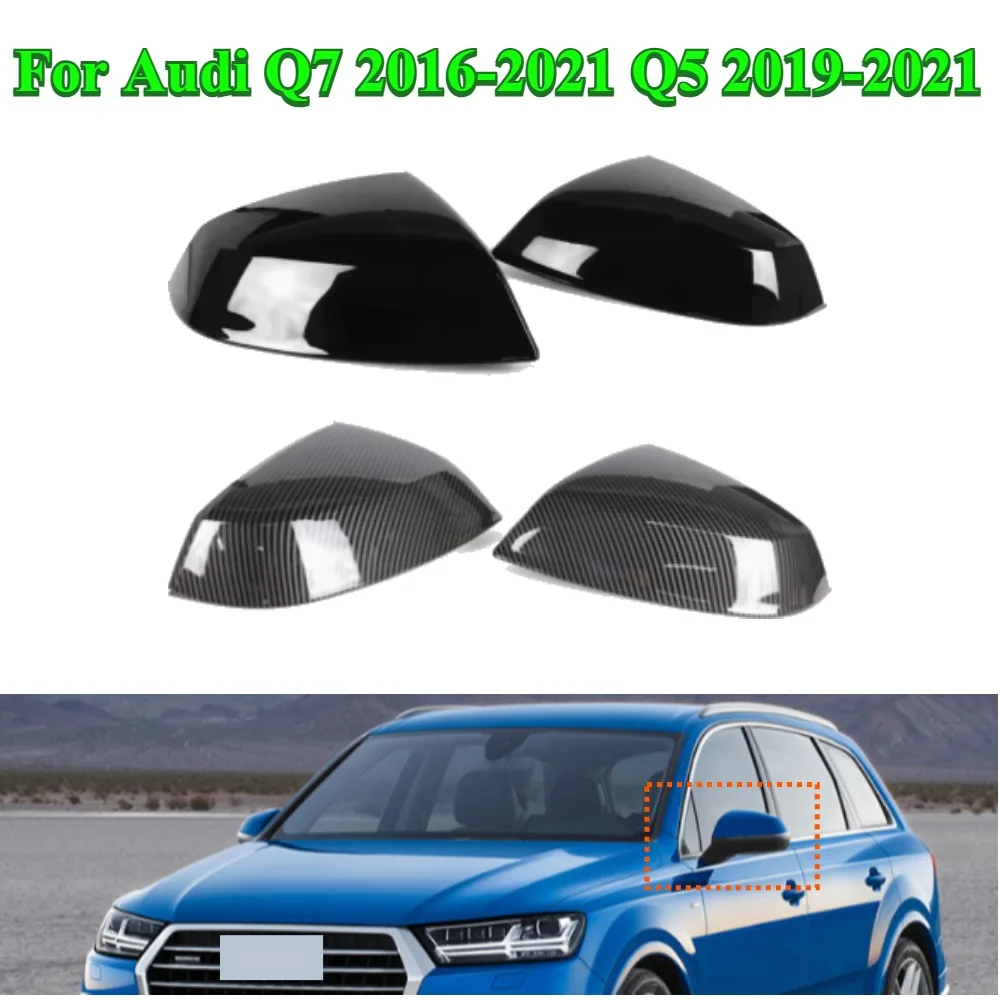 Car Rearview Replacement Side Mirror Cover Wing Cap Exterior Door Rear View Case Trim Black For Audi Q7 2016-2021 Q5 2019-2021