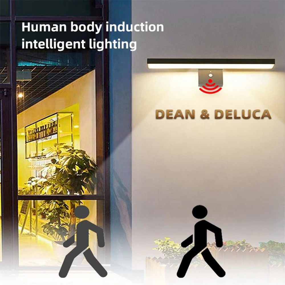 Outdoor Waterproof Solar Wall Light with Motion Sensor Garden Line Wall Lamp for Villa School Gate Restaurant