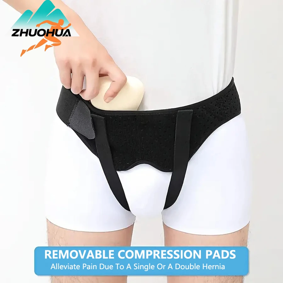 ZHUOHUA Single/Double Hernia Belt Truss for Men & Women Recovery Strap with 2 Removable Compression Pads
