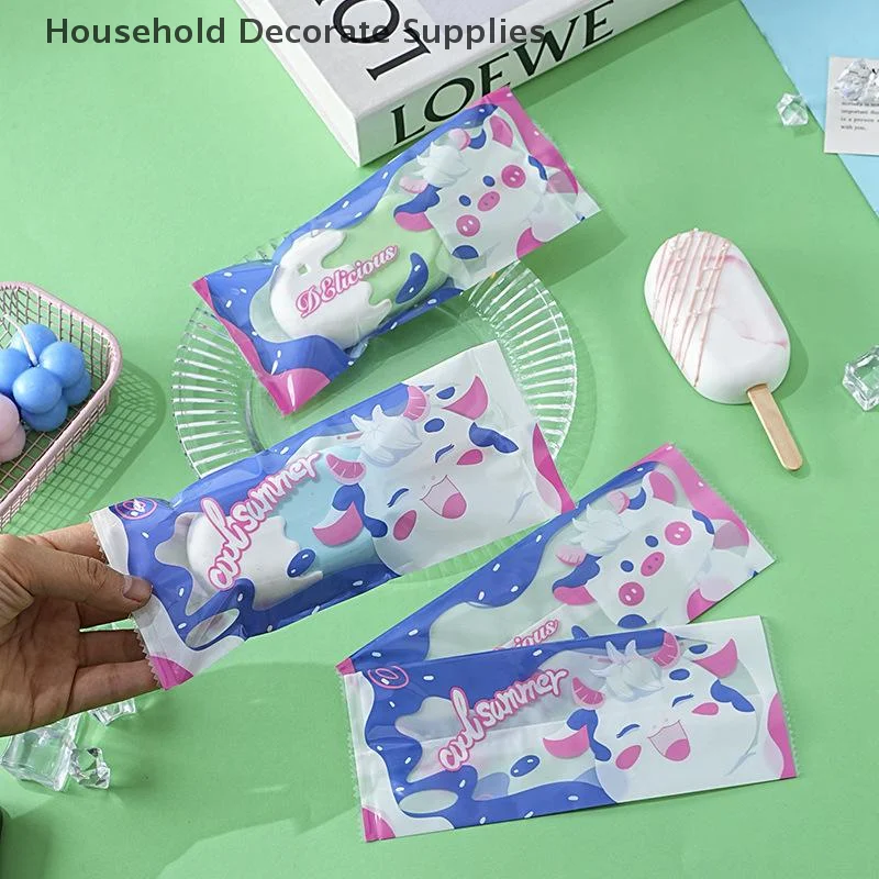 100Pcs Cartoon Pattern Ice Cream Machine-sealed Bag Homemade Popsicle Printing Plastic Bag Handmade Ice Cream Packing Bags