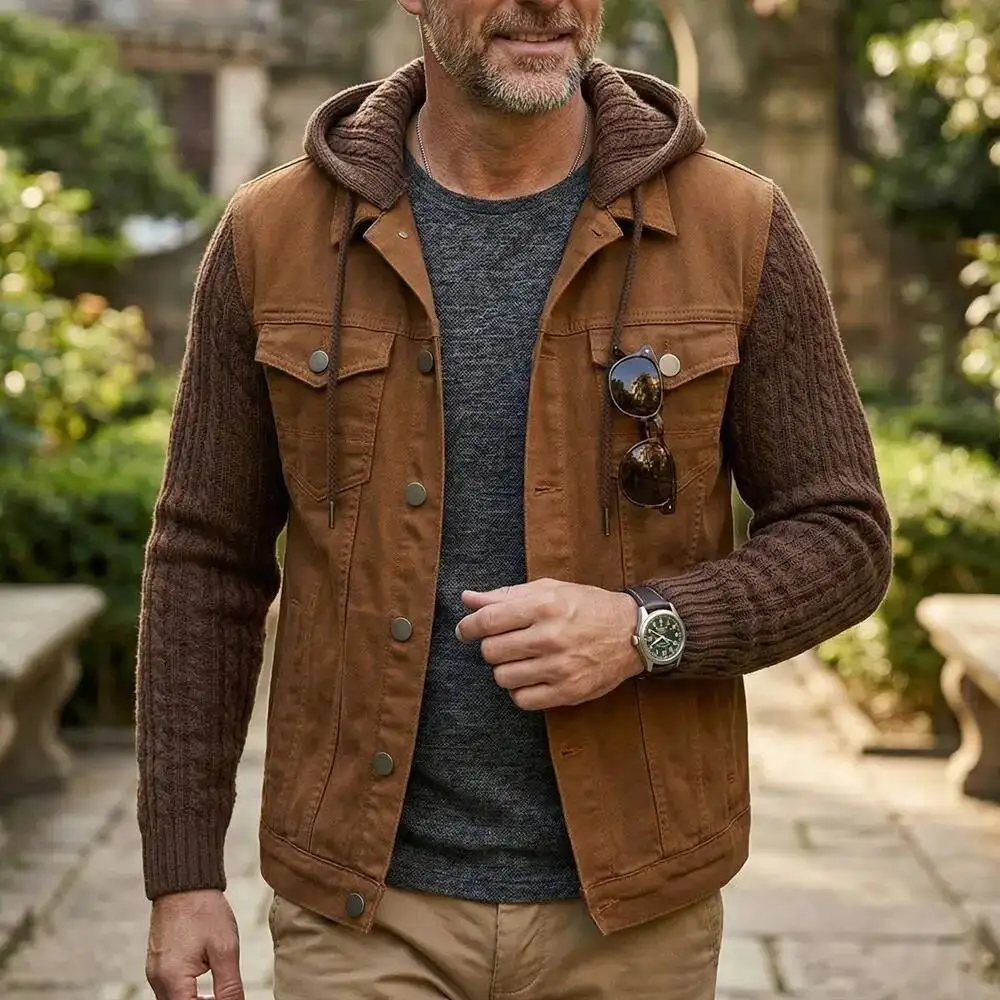 Herren Kapuzenjacke Casual Patchwork Multi-Taschen Vintage Oberbekleidung Männliche Trendige Streetwear Lose Jacken Modische Strickjacken