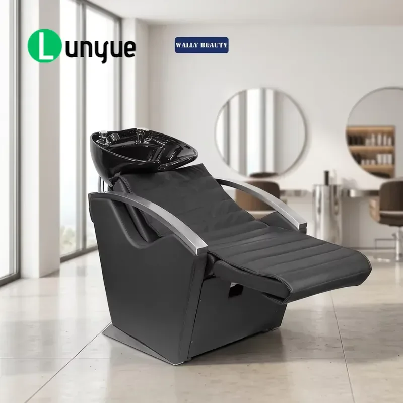 Modern Shampoo Chair Set PVC Leather Adjustable Foot Pedals High Density Sponge for Hair Care Beauty Furniture