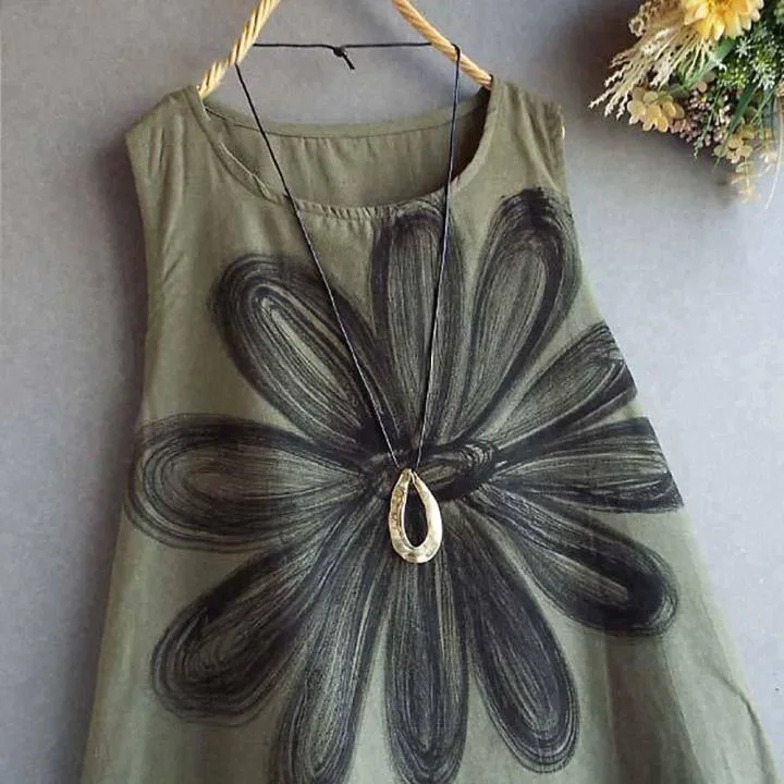 2023 sommer Neue Rundhals Ärmelloses Gedruckt A-line Kleid Boho Strand Femmes 2025, Sommer Kleid Robe Vestido Frauen Party Elegante