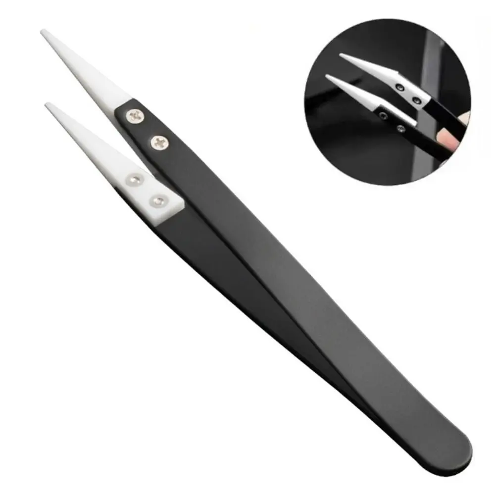 Anti-Static Ceramic Tipped Tweezers Stainless Steel Heat Resistant Electronic Soldering Tweezers Fine Pointed Tip
