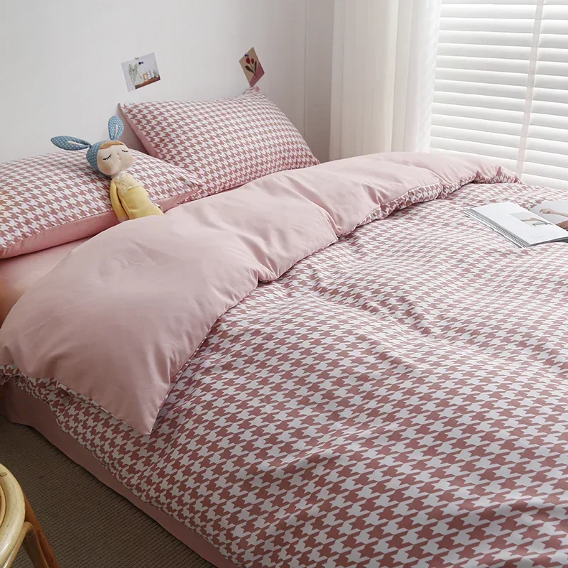 

5 Size Available! Pink Houndstooth Print Beddings Bedding Set 1 PCS Duvetcover 1 PCS Bed sheet 1/2PCS Pillowcases M018