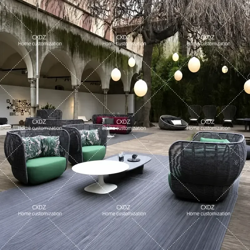 Outdoor Rattan Sofa Single Seat Chair for Villa Swimming Pool Courtyard Living Room Leisure Furniture Weatherproof Patio