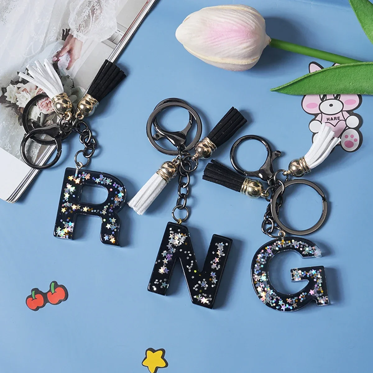 Simple 26 Letter Keychain Charming Couple Initial Letter Keyring Car Keychain Handbag Chain Pendant Chain Gift