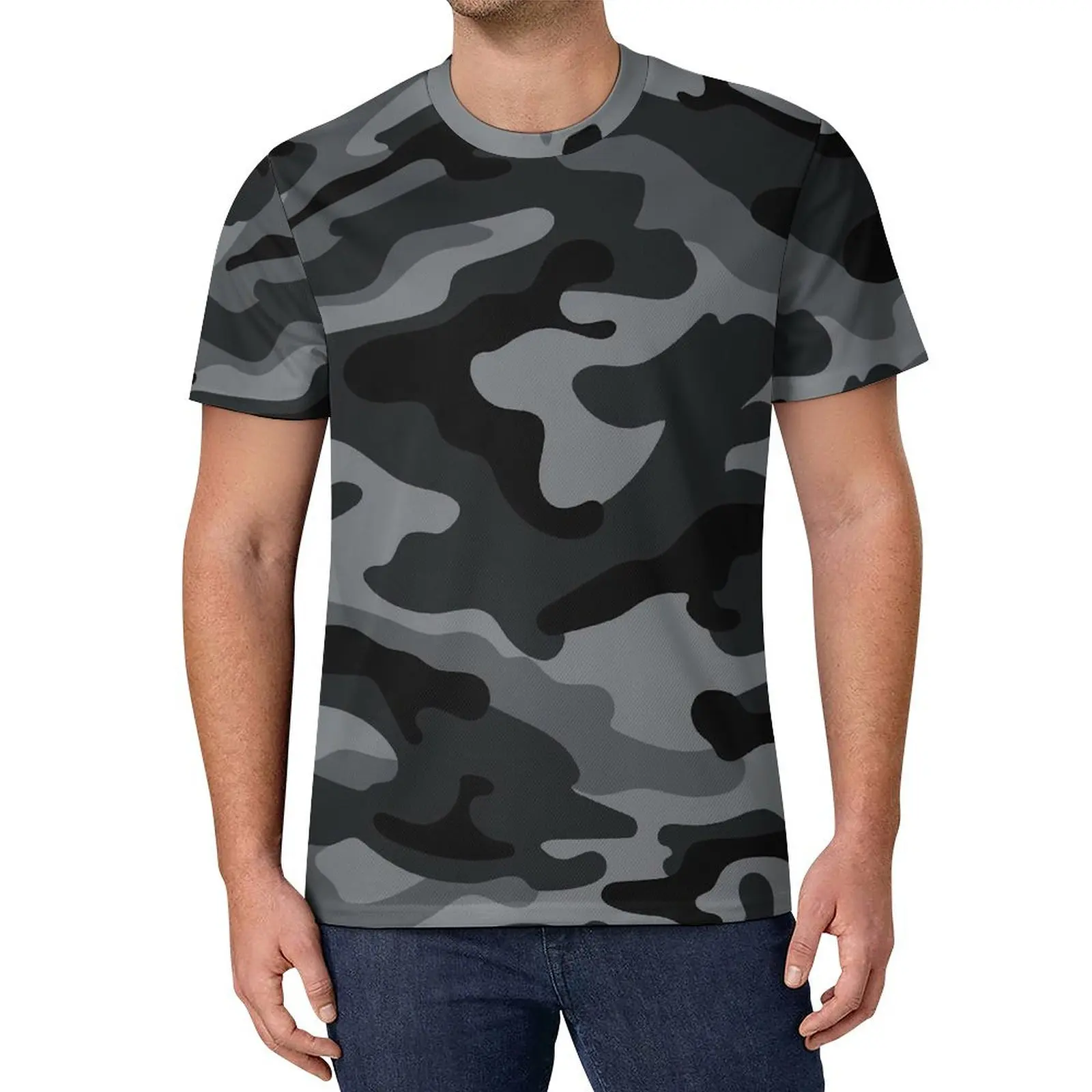 Army Camouflage T Shirt Mens Gray And Black Camo Fun T-Shirts Summer Fashion Tees Short Sleeve Graphic Oversized Clothing