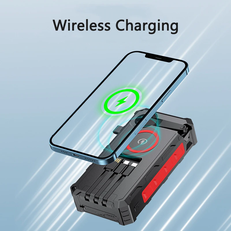 20000mAh Hand Crank Solar Power Bank Wireless Charger Dual USB Powerbank with 4 Solar Panel for iPhone 15 Samsung Spare Battery