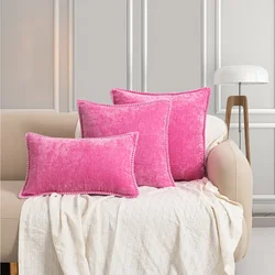 Pink Chenille Cushion Cover Soft Throw Pillow Cover 50x50cm Velvet Pillow Case Stitched Edge Couch Sofa Decor Pillowcase 45x45CM