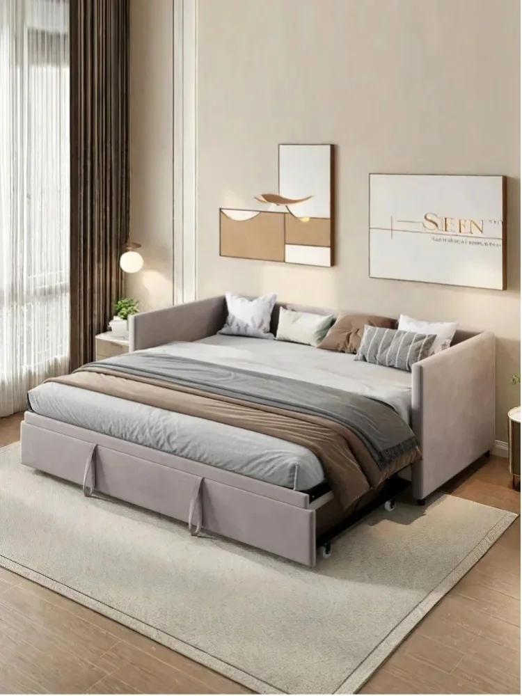 Comanlai Graues Ausziehbares Sofa-Bett Samt-Tagesbett Einzelbett zu Doppelbett Umwandelbar für Gästezimmer und Schlafzimmer Grauer Ausziehmechanismus Wohnzimmer-Sofas