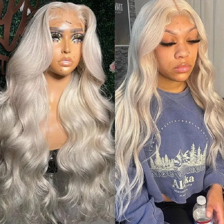 

60 White Color Body Wave Lace Front Wigs Brazilian Platinum Blonde 13x4 Transparent Lace Front Closure Human Hair Wig PrePlucked