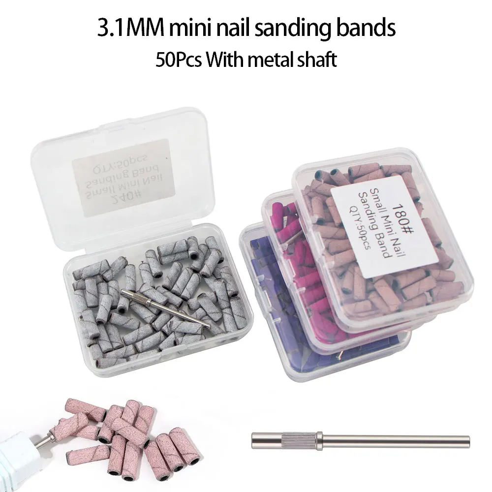 Kit de 50 Peças de Bandas de Lixa Mini de 3.1mm para Brocas de Unha, Conjuntos de Mandris, Removedor de Pele Morta, Ferramenta Elétrica para Manicure