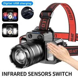 LED Rechargeable Headlamp Powerful Bright with 5 Modes Head Lamp Motion Sensor Head Lights For Camping Running Cycling