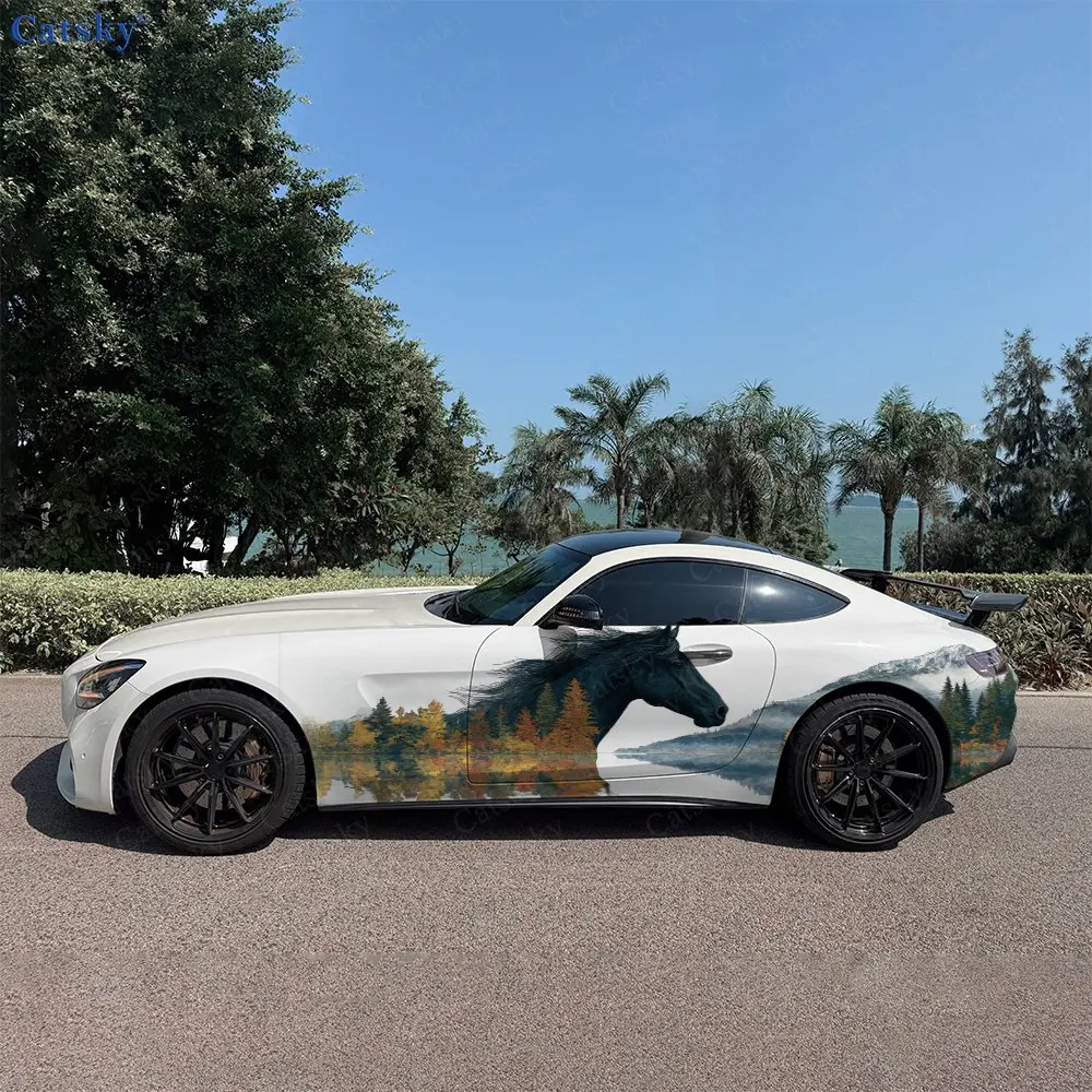 2pcs Horse In Forest Nature Spirit, Durable, Fade-resistant, Enhance Vehicle Aesthetics With Bold Artistic Design Car Vinyl Wrap