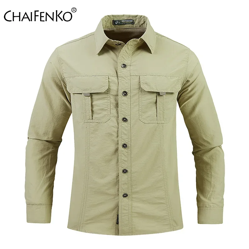 New Man Fashion Ventilate Shir Spring Autumn Loose Light Thin Solid Lapel Long Sleeve Outdoor Leisure Hiking Sports Tops Man