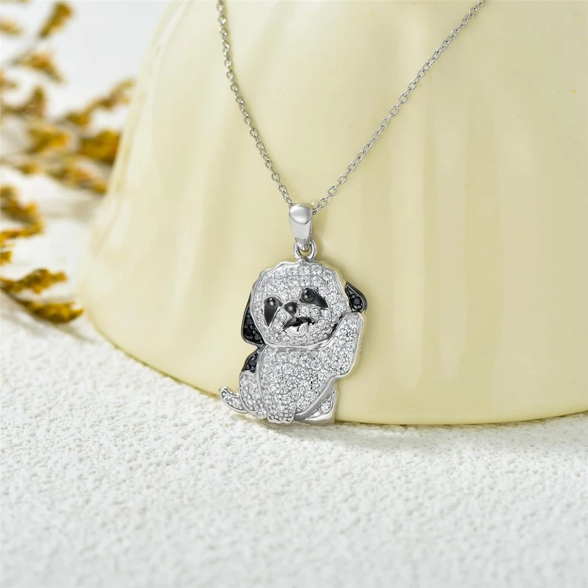 Creative Cute Waving Shih Tzu Pendant Necklace for Women Exquisite Pet Puppy Jewelry Accessories Holiday Gifts for Dog Lovers